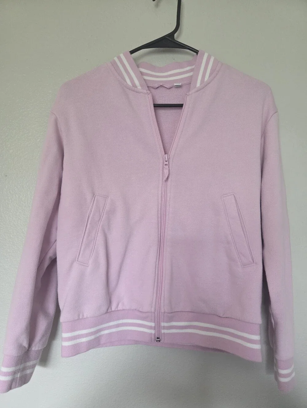 Uniqlo Kids Pink and White Striped Collar Zip Jacket